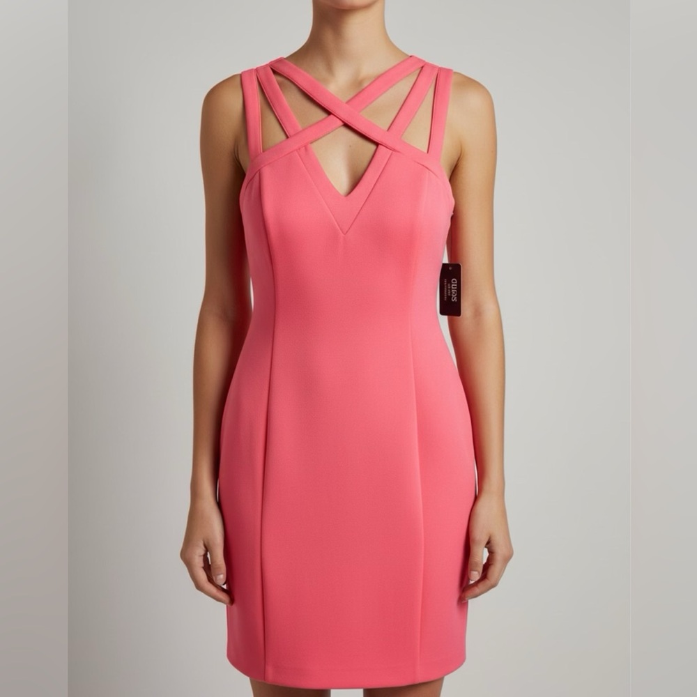 NWT Guess Women's Y2K Crisscross & Cutout Coral Dress Barbiecore Size 12